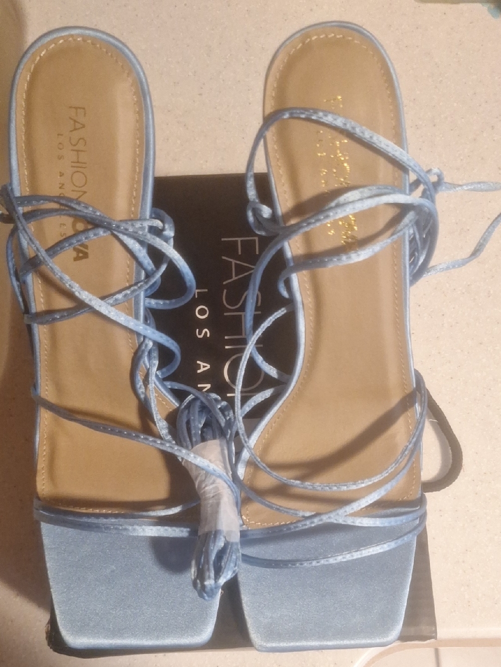 Fashion Nova Light Blue Lace-Up Square Toe Heels